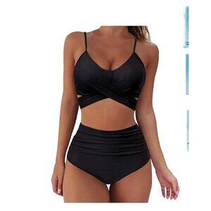 NEW Black Wrap Bikini Set Push Up High Waisted Bottoms 2 Piece Women's S